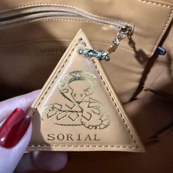 Sorial New York Leather Tote Bag Tan & Navy Colorblock Large Carryall - Picture 8 of 10